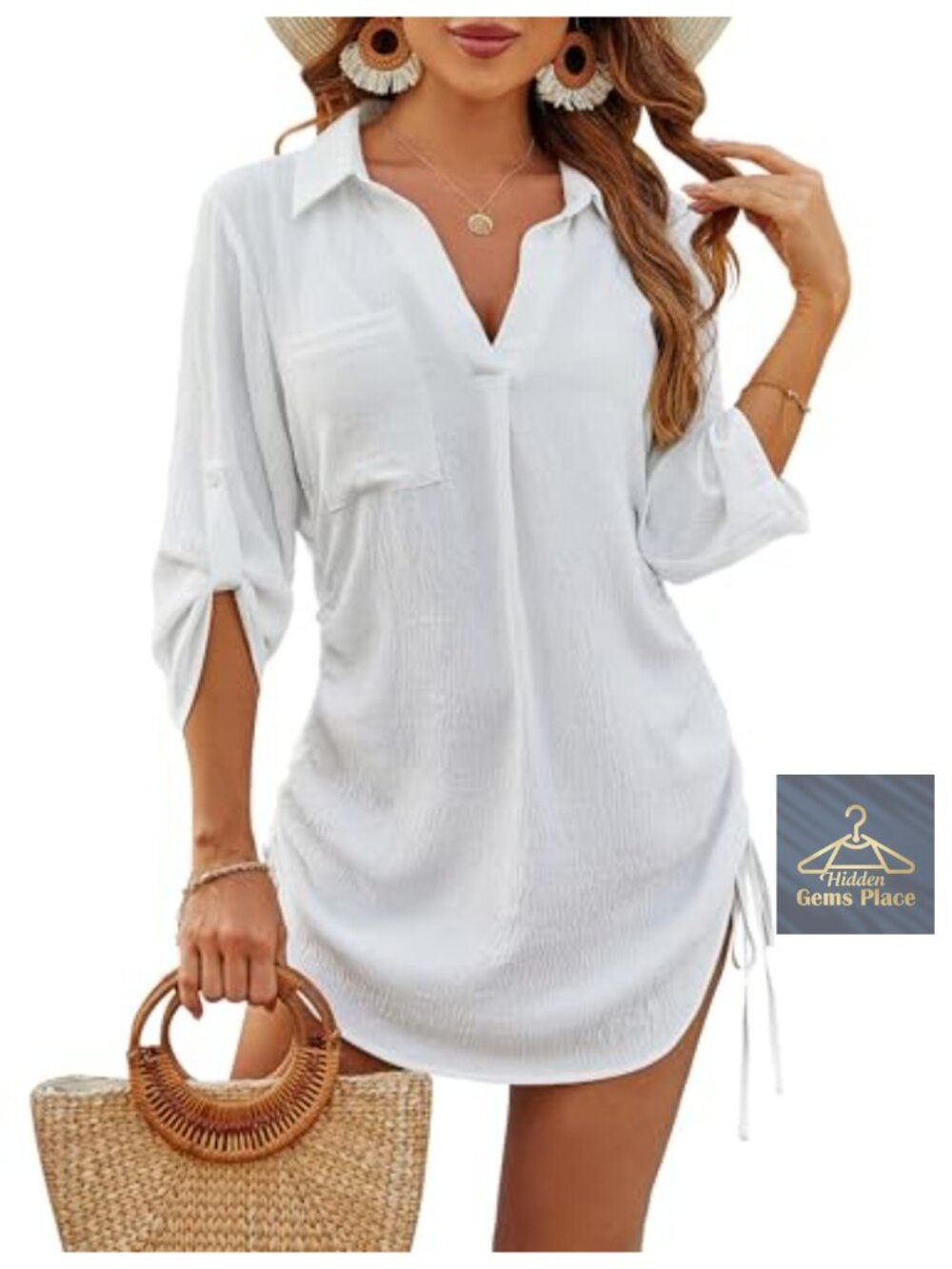 Blooming Jelly Womens Bathing Suit Cover Up Drawstring Bikini Beach Dress